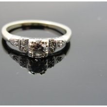 Reserved- Down Payment - Vintage Structural Art Deco Engagement Ring, European Cut Diamond, RGDIA109D
