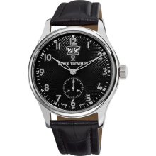 Revue Thommen Men's 'Air Speed' Black Leather Strap Big Date Watch