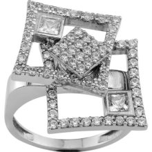 Rhodium plated Square Dance of the rings spinning motion dancing silver ring size 4 5-6-7-8-9-10-11