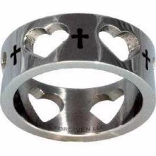 Ring - Crosses And Open Hearts - Stainless Steel - Forgiven Jewelry