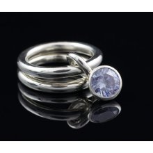 Ring Sterling Silver with dangling blue Gemstone, December Birthstone