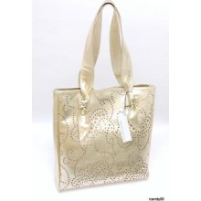Roberta Gandolfi Italy Perforated Leather Shopper Tote Bag Handbags Gold
