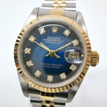 Rolex Date Just 10P Wristwatch SS YG Blue Gradation Ladies