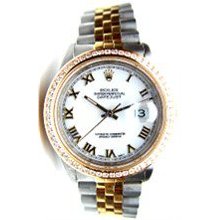 Rolex Datejust W/ Custom Diamond Bezel and New Style White Dial w/ Raised Romans - 90's