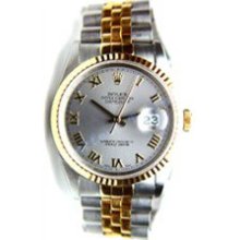 Rolex Like New Steel and Gold Datejust w/ Highly Desireable Mettalic Slate Bold Roman Dial - 90's