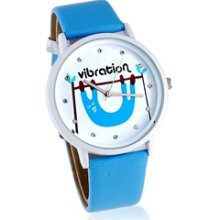 Round Dial Women's Analog Watch with Faux Leather Strap (Blue)