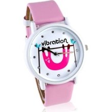 Round Dial Women's Analog Watch with Faux Leather Strap (Pink)
