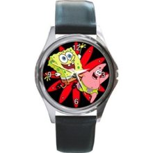 Round Silver Metal Watch of Spongebob Squarepants and Patrick Star