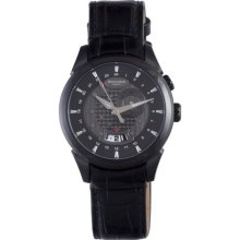 Rudiger Men's Konstanz Black IP Leather Black Dial Big Date Watch ...