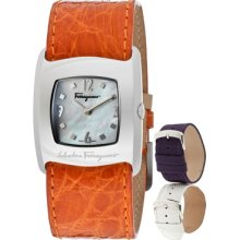 Salvatore Ferragamo Watches Women's White Mother Of Pearl Dial Orange