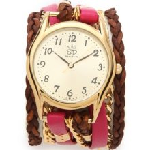 Sara Designs Flat Leather & Chain Wrap Watch