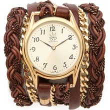 Sara Designs Leather Braid Chain Wrap Watch