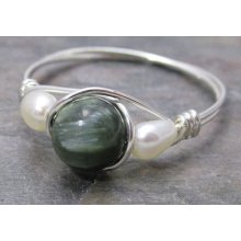 Seraphinite & White Pearl Sterling Silver Wire Wrapped Bead Ring Any