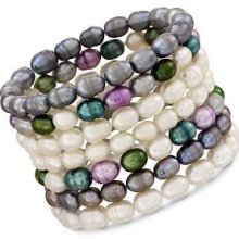 Set of Seven Multicolored Pearl Bracelets