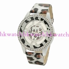 Sexy Leopard Golden Rhinestone Bling Quartz Pu Ladies Women Girl Men Wrist Watch