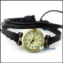 Show Fashion Weave Wrap Around Leather Retro Bracelet Woman's Wrist Watch Quartz