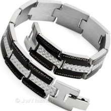 Silver Black Link Stainless Steel Men Bangle Bracelet Vc936
