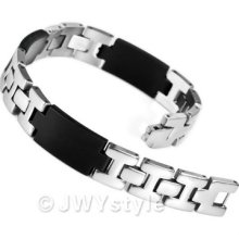 Silver Black Rubber Solid Stainless Steel Men Bangle Bracelet Us39c749