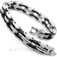 Silver Black Solid Stainless Steel Men Bangle Bracelet Vc825