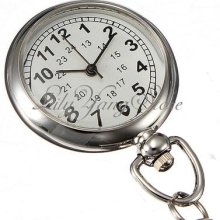 Silver Chain Cross Pendant Brooch Quartz Round Pocket Watch Doctor Nurse Gift