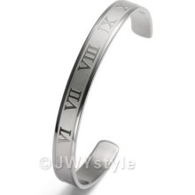 Silver Classic Roman Numbers Stainless Steel Men Cuff Bracelet Us39c672