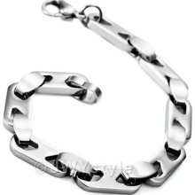 Silver Oval Chain Stainless Steel Men Link Bracelet Us39c792