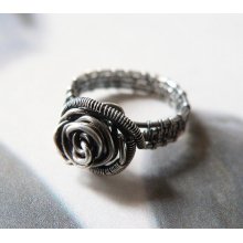 Silver Rose Ring, Sterling Silver Wire Wrapped Ring, OOAK Jewelry