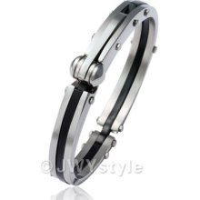 Silver Rubber Solid Classic Stainless Steel Men Bangle Bracelet Us39c692