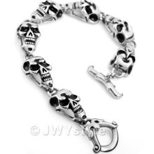 Silver Vintage Skulls Chain Link Stainless Steel Men Bangle Bracelet Us39c973