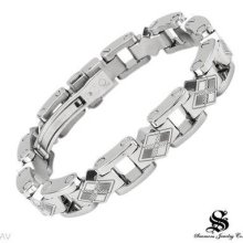 Simmons Elegant Gentlemens Bracelet W/genuine Diamond In Stainless Steel .