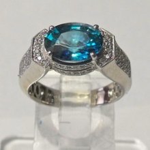 Simon 18k White Gold Blue Zircon Diamond Ring Sz 7