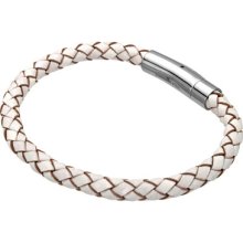 Simple High Quality White Steel And Braided Leather Mens Bracelet