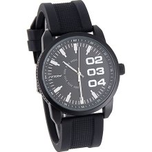 Sinobi Round Dial Analog Watch with Silicone Leather Strap (Black)