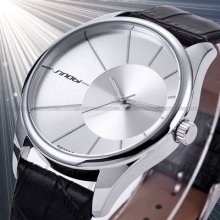 Sinobi Trendy Silver Case Unisex Analog Black Leather Quartz Wrist Watch Cnp