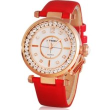 Sinobi Women's Quartz Jeweled Analog Watch With Faux Leather Strap Color Red