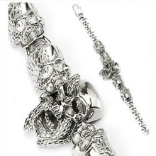Skull And Skull Tribal Stainless Bracelet Wristband K135