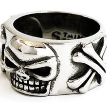 Skull Crossbones Cross 316l Stainless Steel Ring Sz 8.5