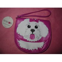 Small Wristlet Purse Pink Puppy Dogw/bow Pouch/coin Purse Hangbag