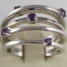 Solid 18k White Gold Ring With Amethyst, Five Wires, Made In Italy