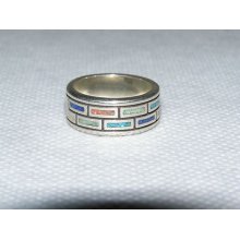 Southwestern Sterling Silver & Multi Color Turquoise Ring Marked 925 Wj Size 6.5