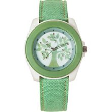 Sprout Watches - Women's Tree Motif Cotton Strap Watch, Light Green