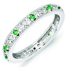 Stackable ExpressionsÂ® .925 Sterling Silver Polished Created Emerald Ring Sz
