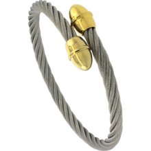 Stainless Steel 7 In. 2-tone Golf Cable Bangle Bracelet Bss714