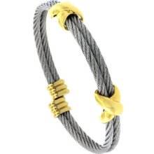 Stainless Steel 7 In. 2-tone Golf Cable Bangle Bracelet Bss715
