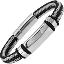 Stainless Steel & Black/White Nylon Braided Bracelet