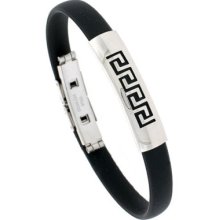 Stainless Steel & Rubber Greek Key Bangle Bracelet Bss64