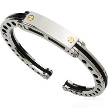 Stainless Steel and 18 Karat Cuff Bracelet