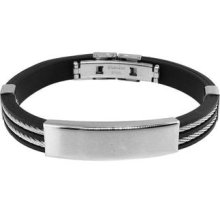 Stainless Steel And Black Rubber Bracelet