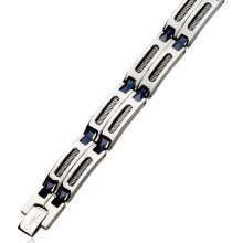 Stainless Steel and Blue Ceramic Link Bracelet