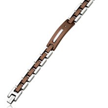 Stainless Steel and Chocolate Link and Diamond Bracelet
